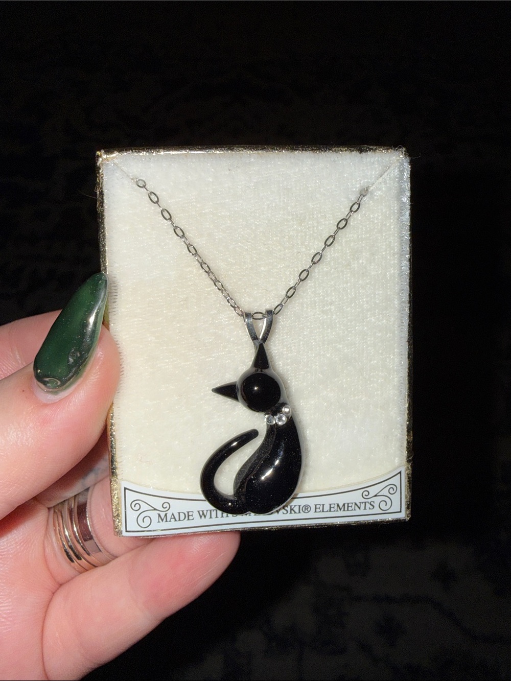 Black Cat Pendant Necklace - Silver Chain